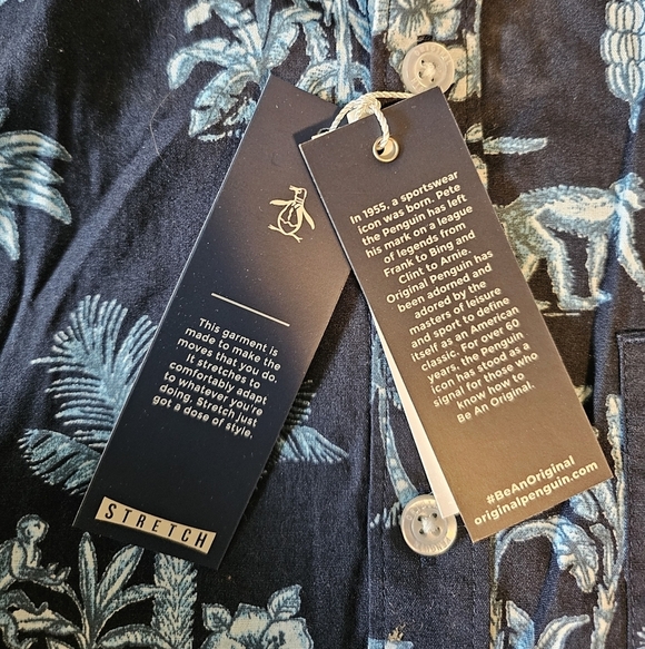 Original Penguin Men Tropical Shirt Blue Monkey Tree Button Down Short Sleeve, M - Picture 8 of 8